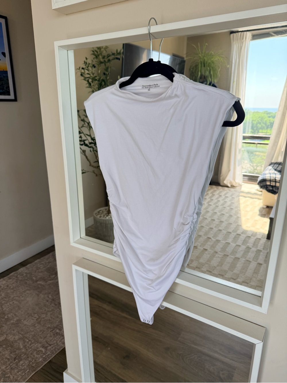 White Ruched Sleeveless Bodysuit